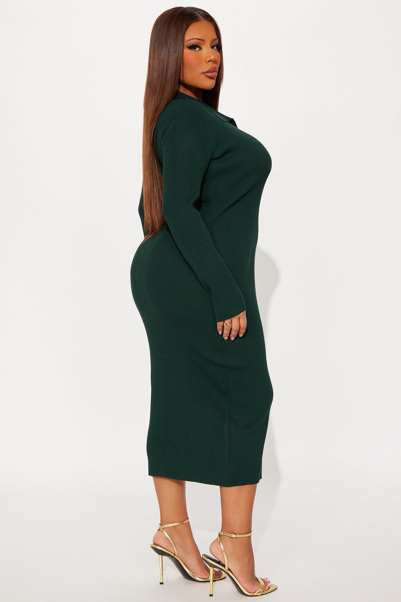 Jada Long Sleeve Ribbed Midi Dress - Hunter Product Image