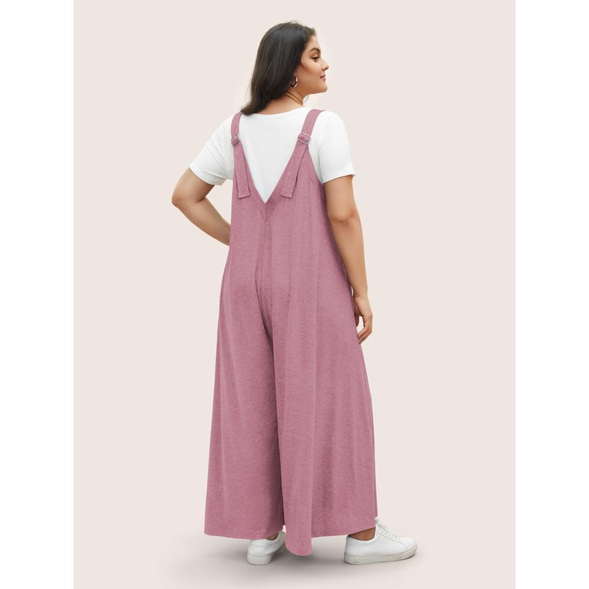 Plus Size Dirtypink Supersoft Essentials Solid Pocket Adjustable Straps Jumpsuit Women Casual Sleeveless Non Everyday Loose Jumpsuits BloomChic 12/L Product Image