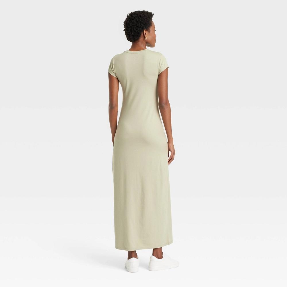 Women's Short Sleeve Knit Maxi Dress - A New Day™ Olive XS: Cotton Modal Spandex Blend, Crew Neck, Pullover Product Image