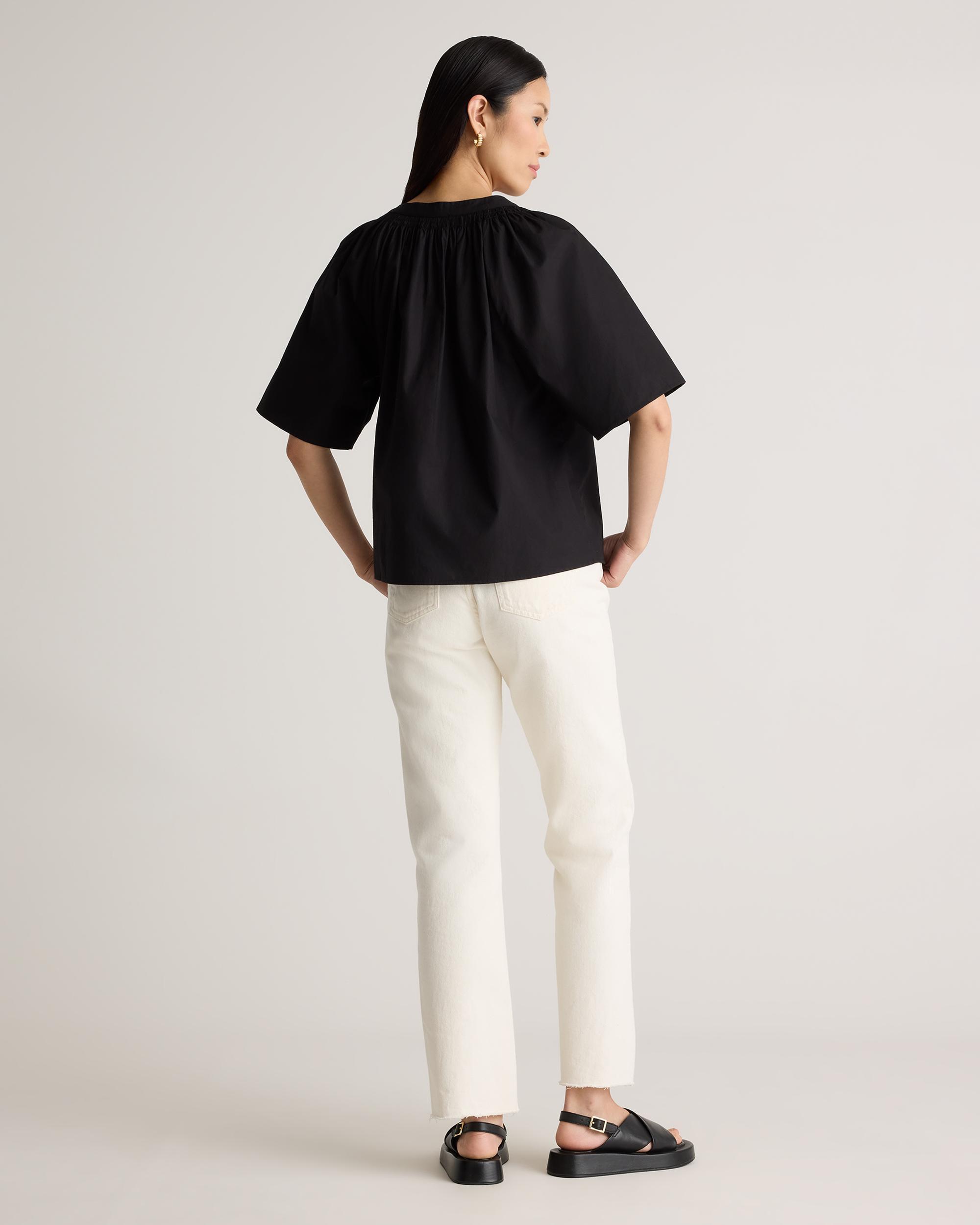 Quince | Women's Poplin Split Neck Top Organic Cotton Product Image