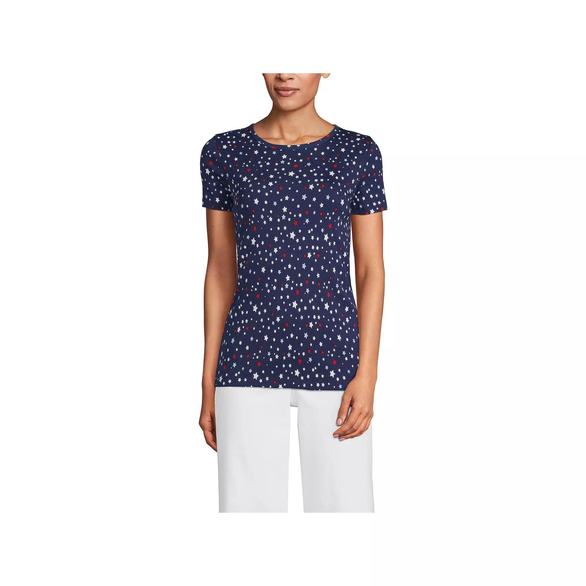 Women's Lands' End All-Cotton Crewneck Tee, Size: Medium, Deep  Blue Stars Product Image
