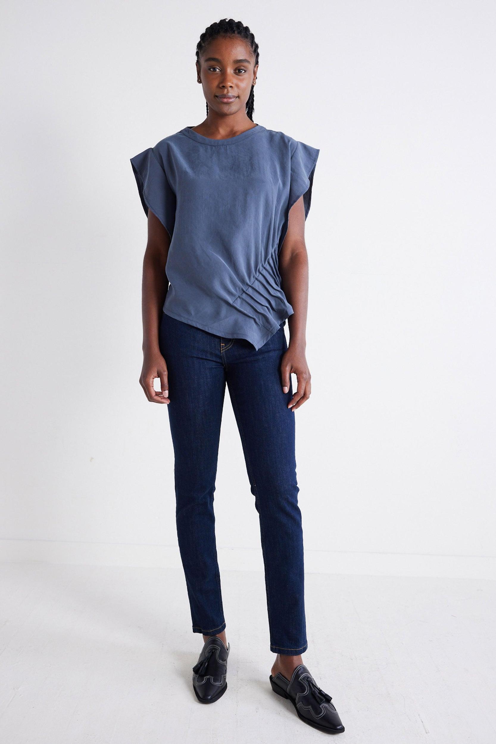 Light Poplin Asymmetric Pintuck Top Product Image