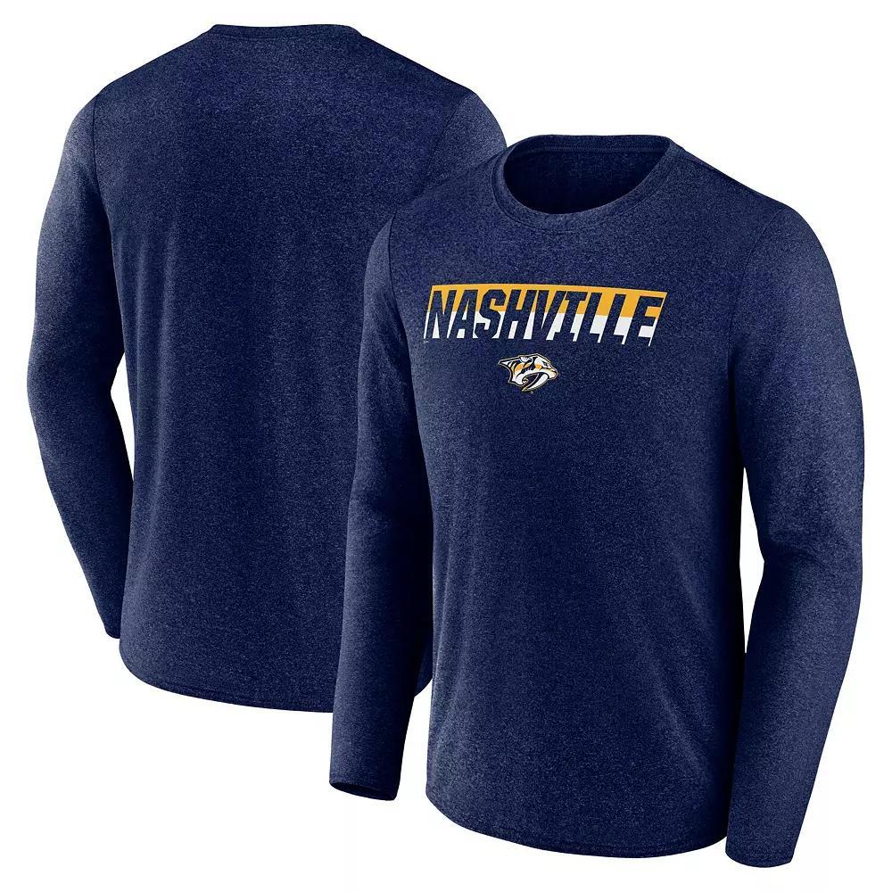 Men's Fanatics Heather Navy Nashville Predators Transition Long Sleeve T-Shirt, Size: Small, Pdt Blue Product Image