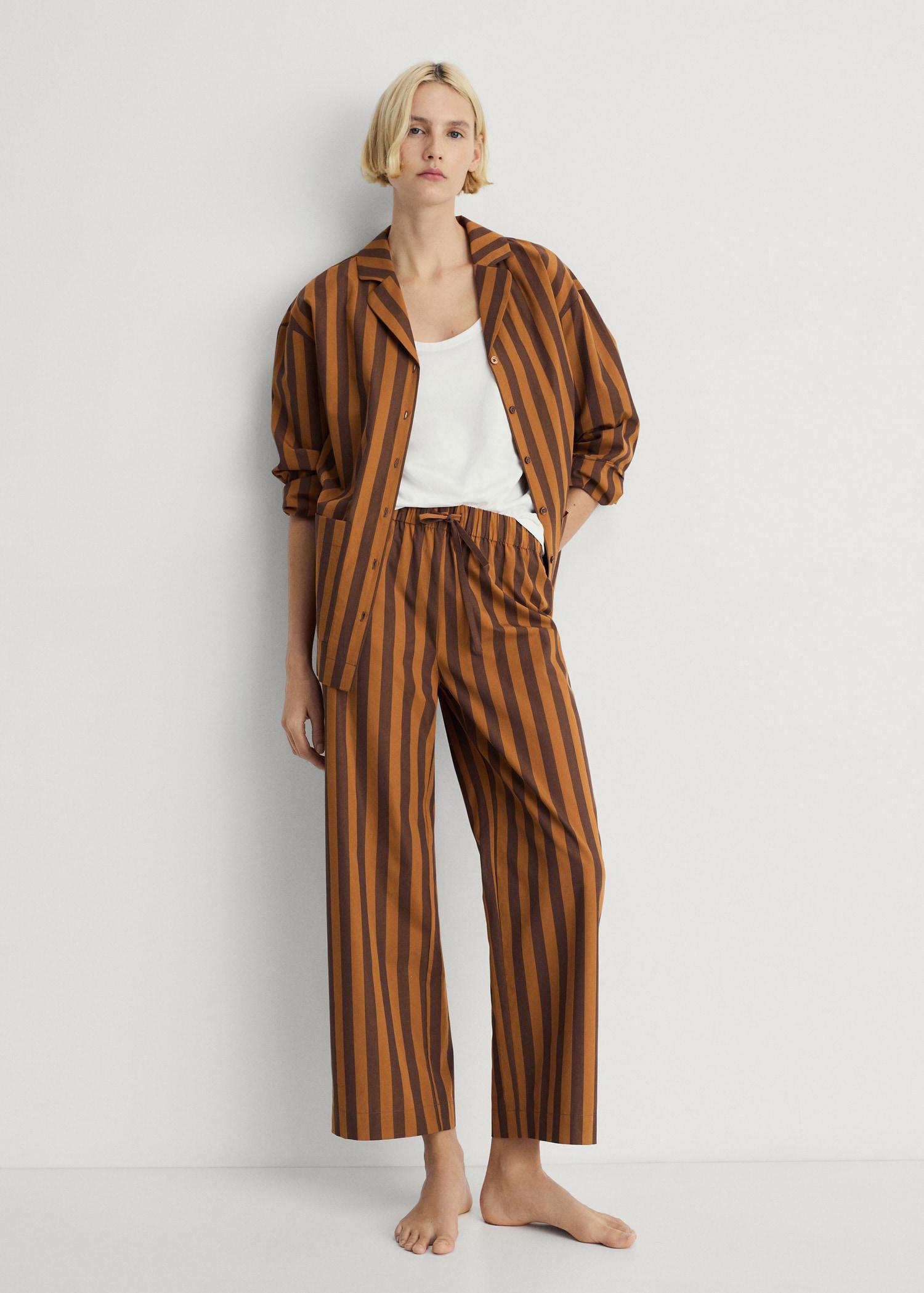 Woven two-tone striped pants - Women | MANGO USA Product Image