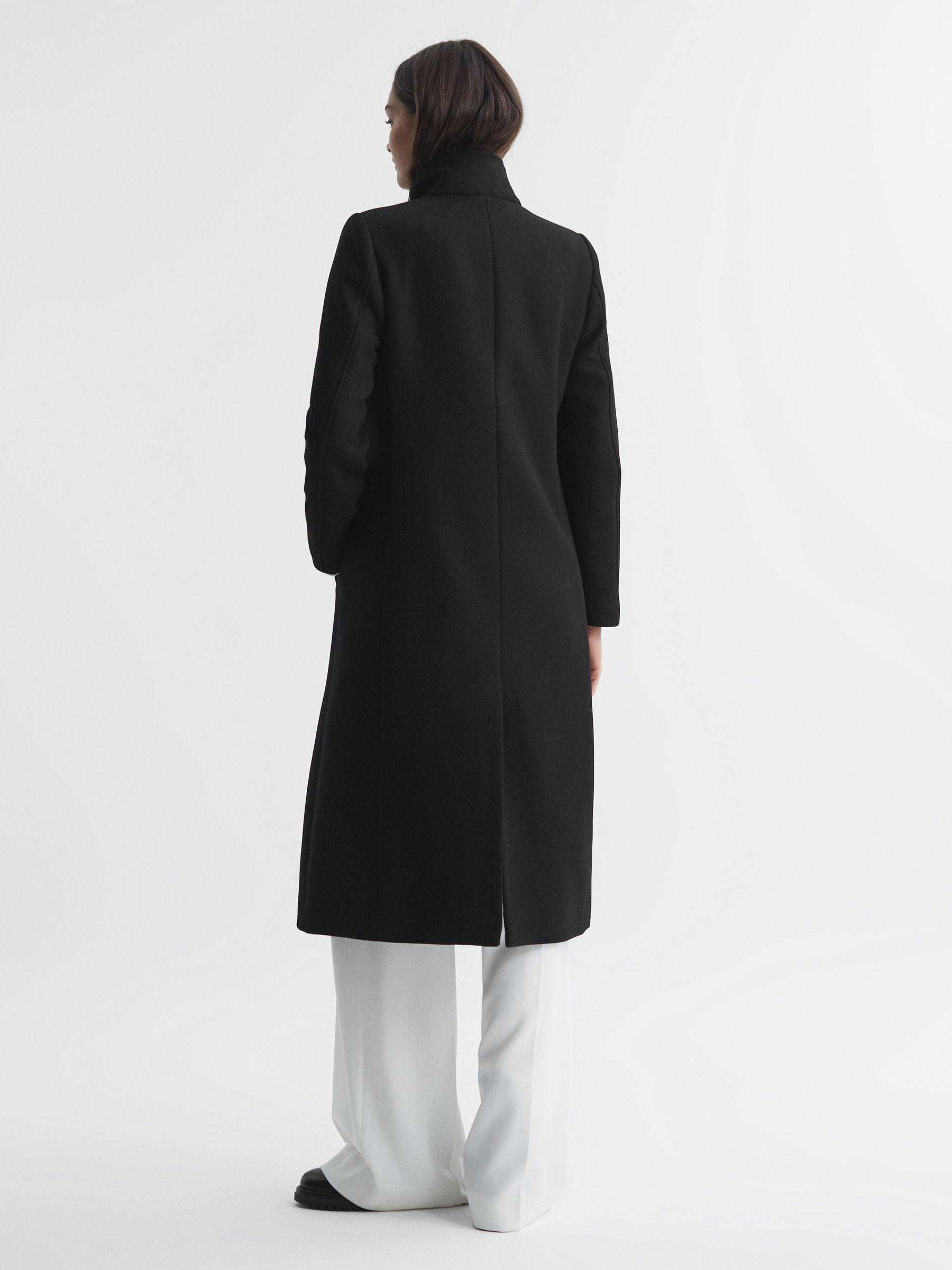 Wool Blend Double Breasted Long Coat in Black Product Image