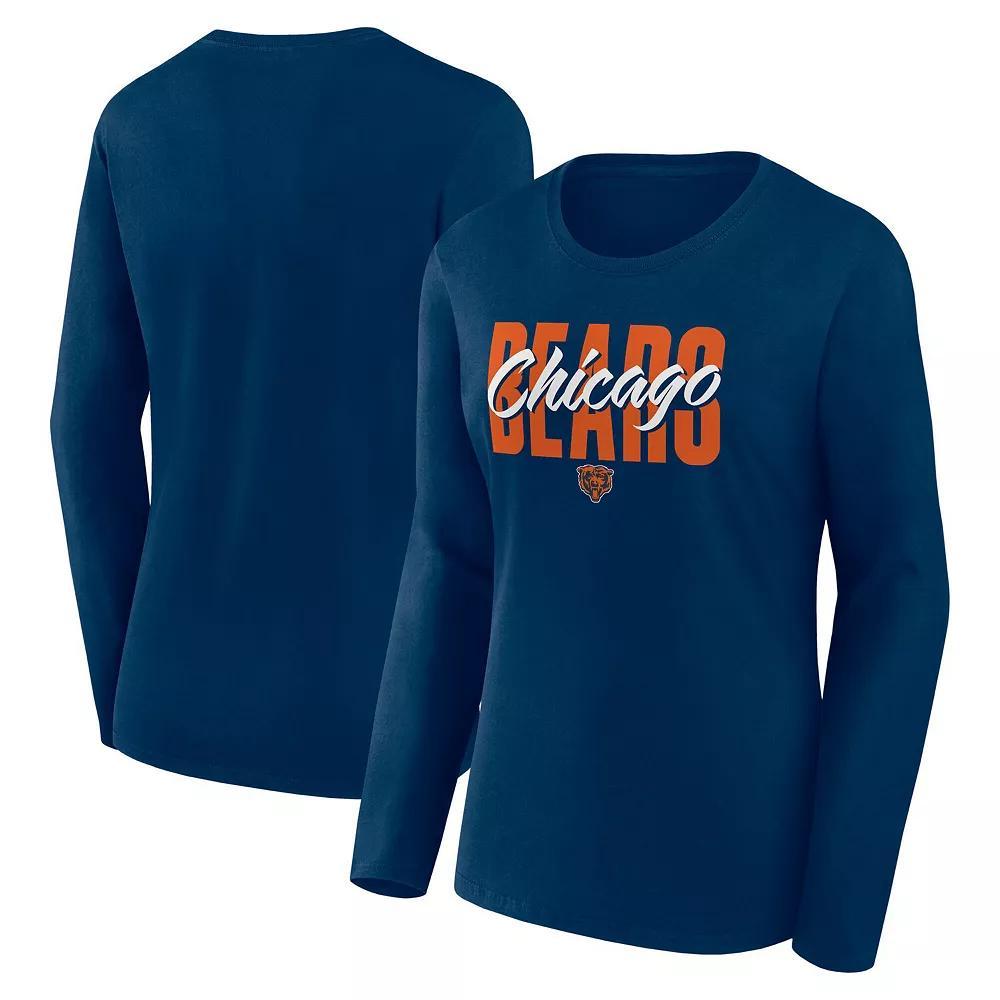 Women's Navy Chicago Bears Grip Long Sleeve T-Shirt, Size: Large, Blue Product Image