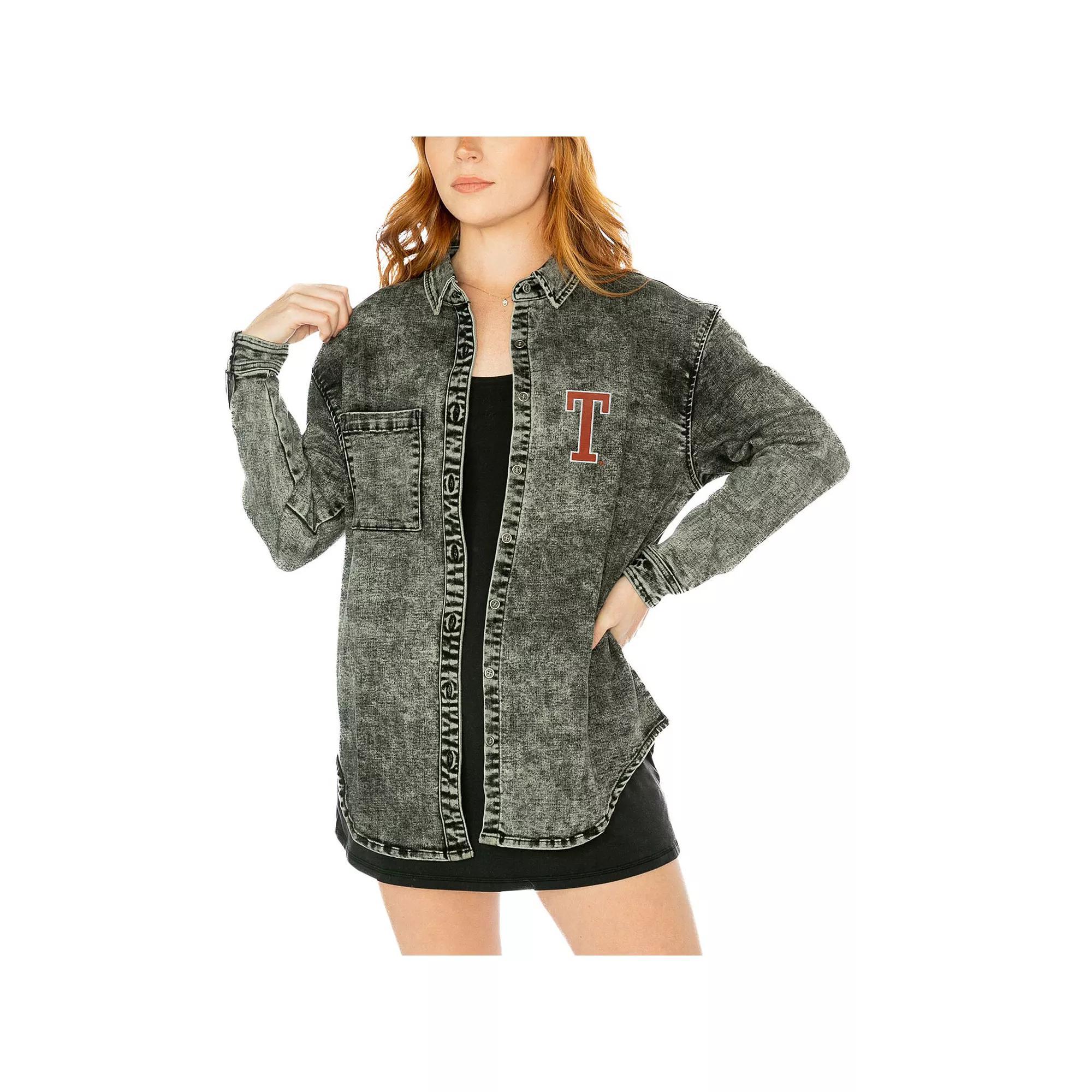 Womens Gameday Couture Charcoal Oklahoma Sooners Multi-Hit Tri-Blend Oversized Button-Up Denim Jacket Product Image