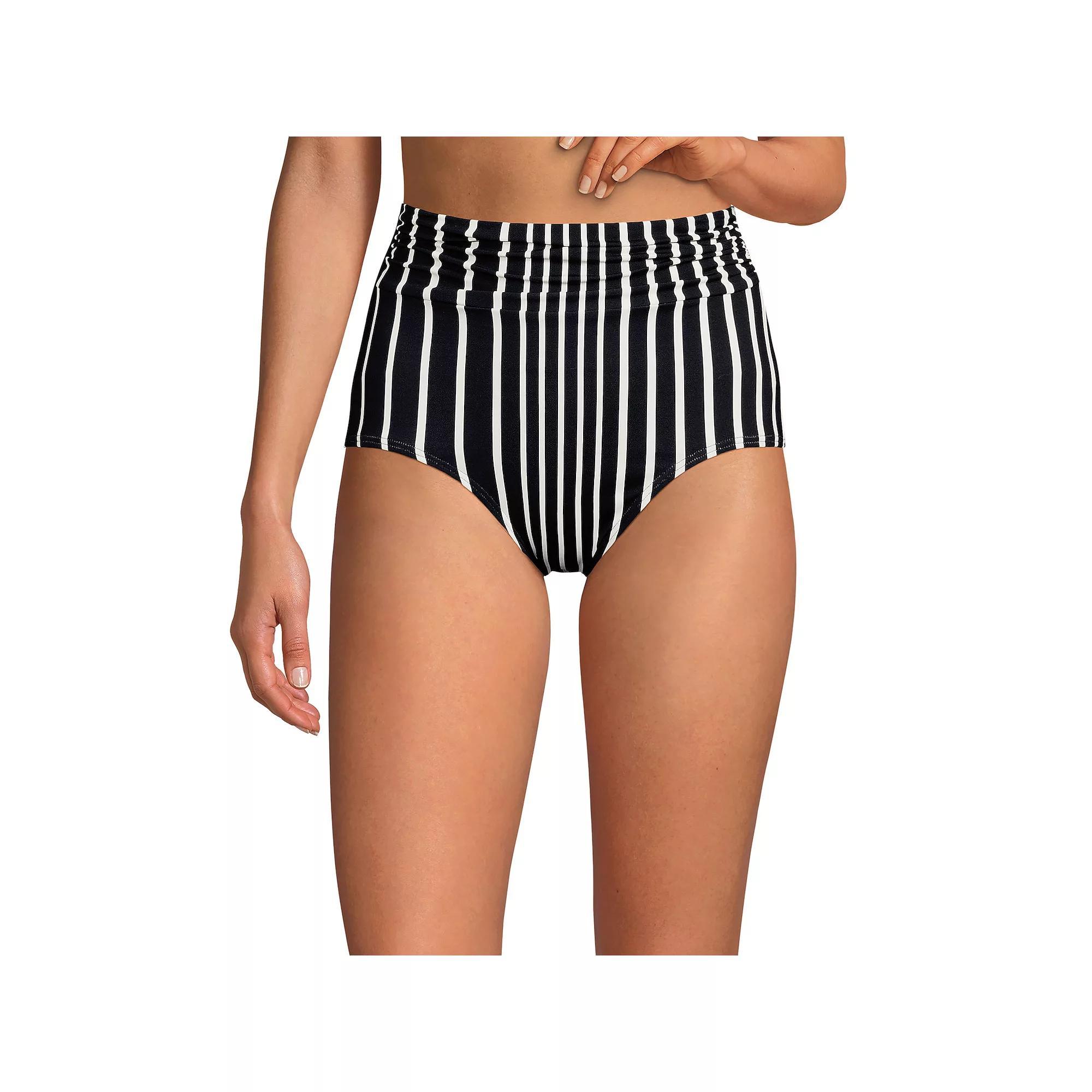 Women's Lands' End Ruched High Waisted Swim Bottoms, Size: 10, Deep  Blue Floral Product Image