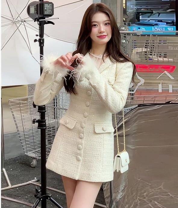 Long-Sleeve Button-Up Plain Mini Blazer Dress Product Image