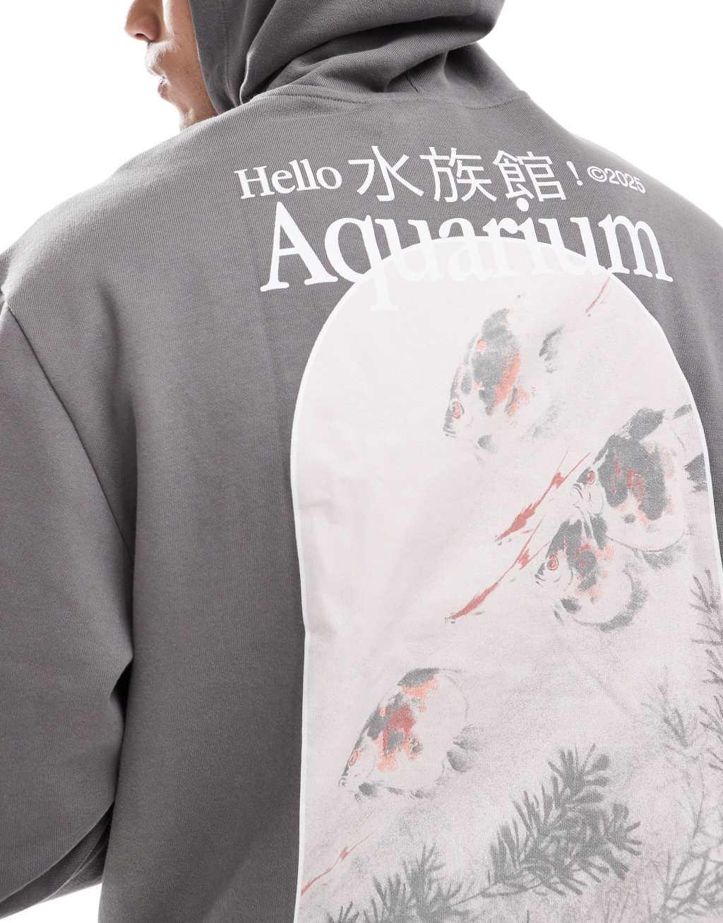 ASOS DESIGN oversized hoodie with photographic back print in charcoal Product Image