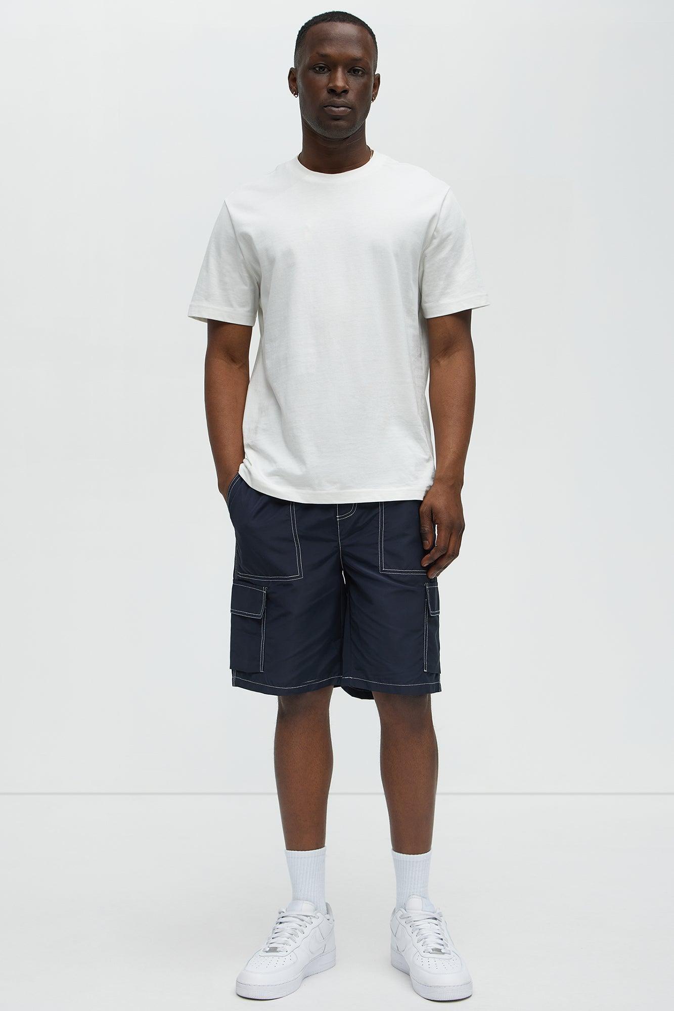 Contrast Stitch Nylon Cargo Short - Blue Product Image