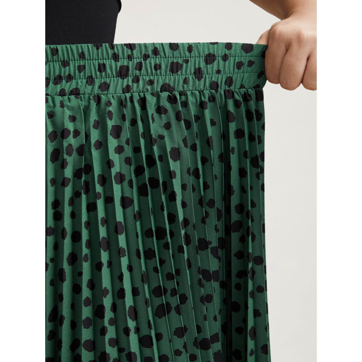 Plus Size Dot Print Pleated Midi Skirt Women Emerald Elegant Contrast Bodycon No stretch Everyday Skirts BloomChic 28/5X Product Image