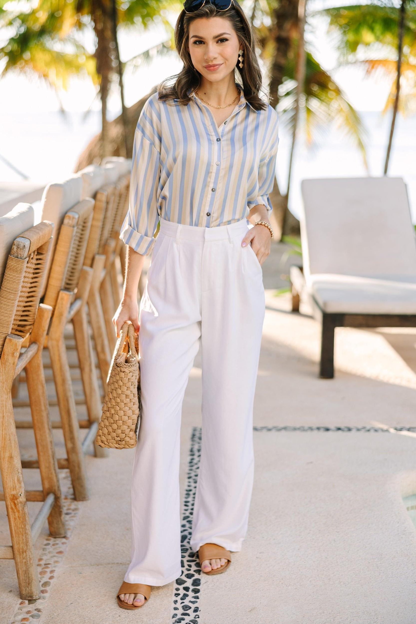 Put On A Show Chambray Blue Striped Blouse Female Product Image