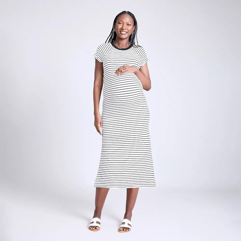Maternity Motherhood® Ribbed Raglan Midi Dress, Women's, Size: XL-Mat, White Stripe Product Image