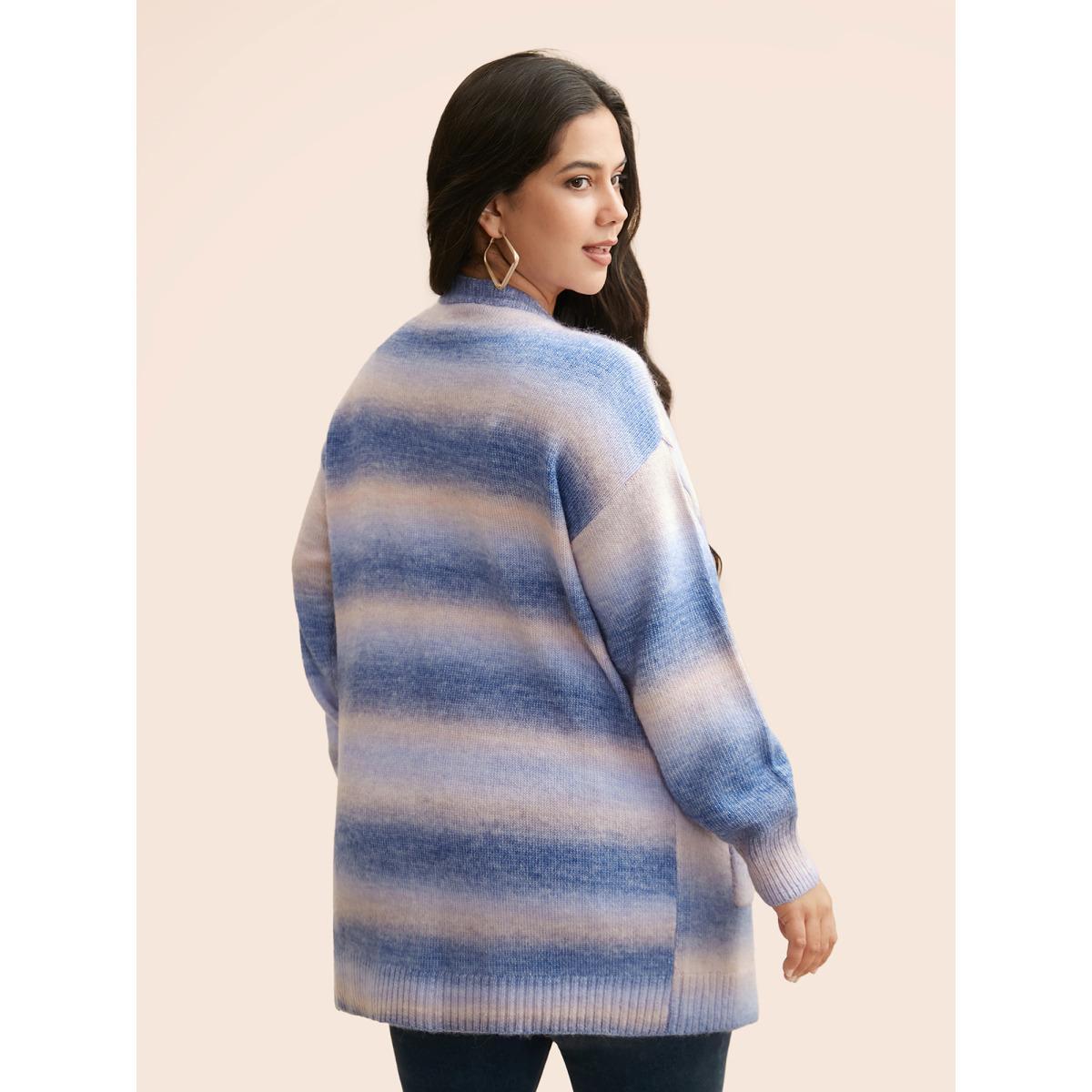 Plus Size Ombre Kimono Collar Patched Pocket Cardigan Multicolor Women Casual Loose Long Sleeve Everyday Cardigans BloomChic 10/M Product Image
