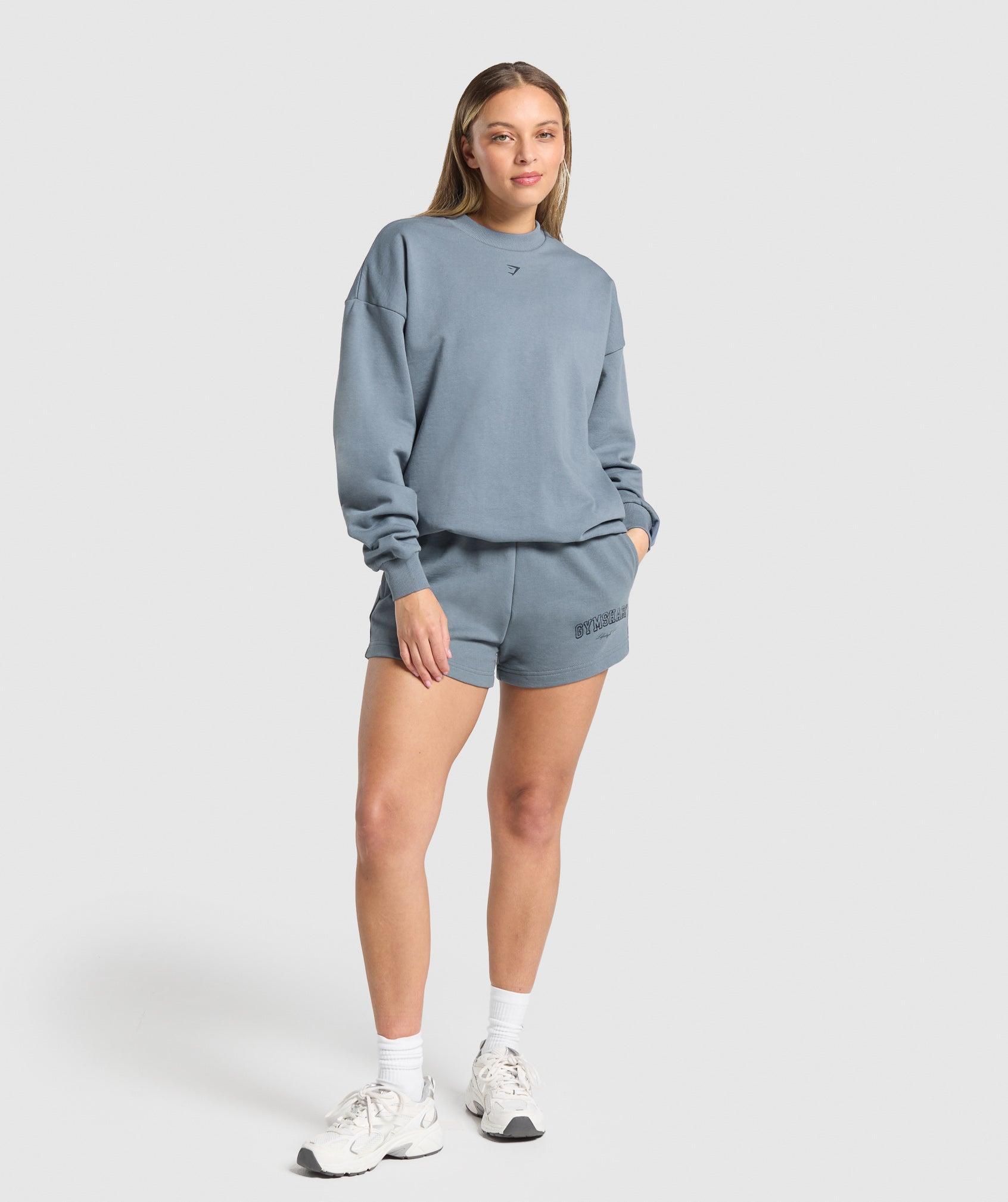 Gymshark Campus Classics Graphic Sweat Shorts - Iron Blue Female Product Image
