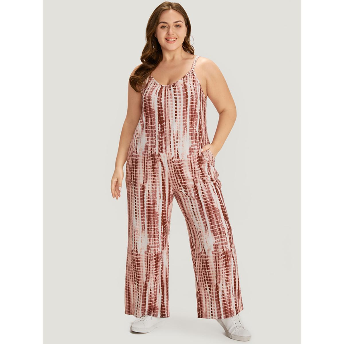 Plus Size Rouge Tie Dye Striped Pocket Backless Cami Jumpsuit Women Casual Sleeveless Spaghetti Strap Dailywear Loose Jumpsuits BloomChic 18-20/2X Product Image