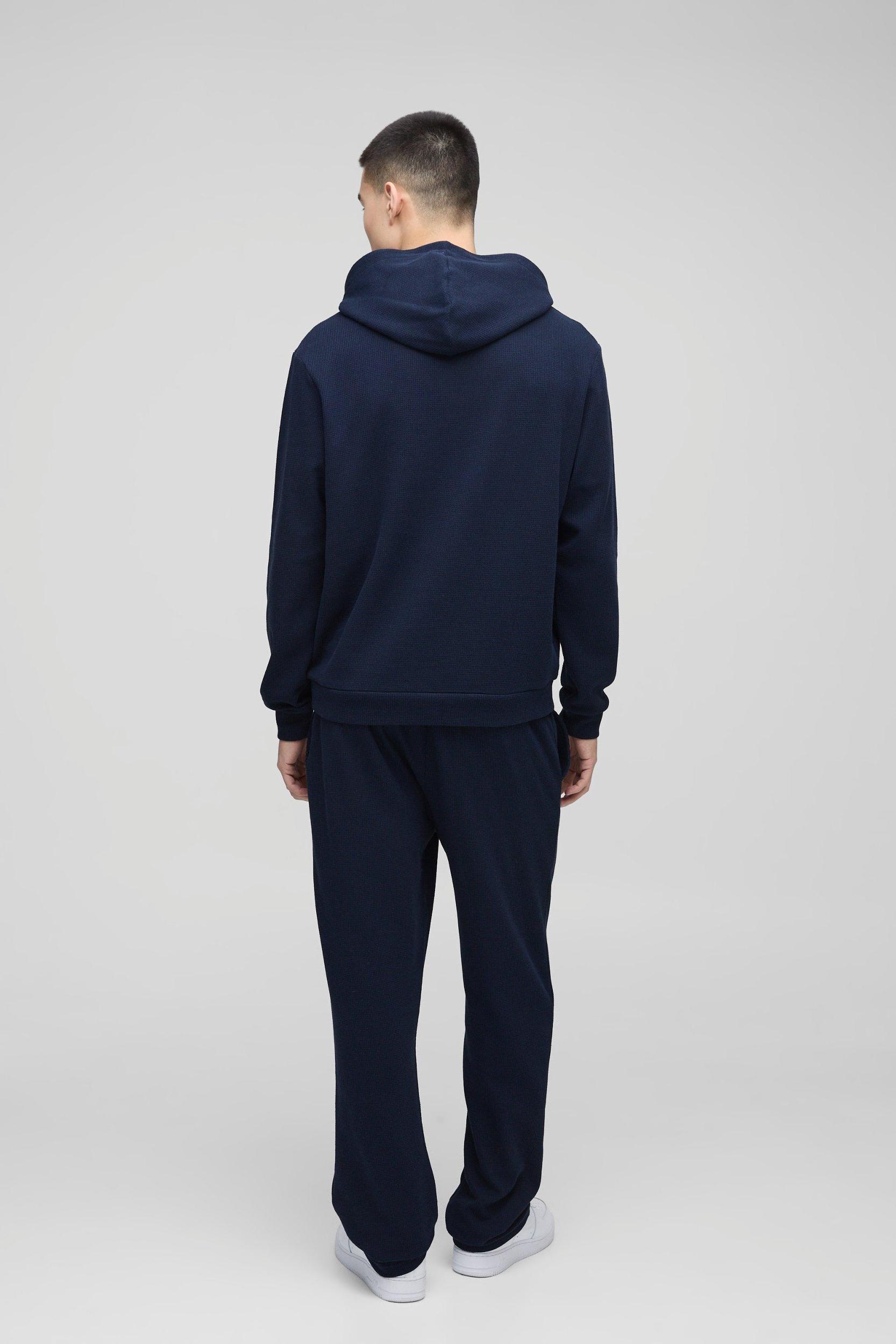 Regular Fit Man Embroidered Waffle Hooded Tracksuit | boohooMAN USA Product Image