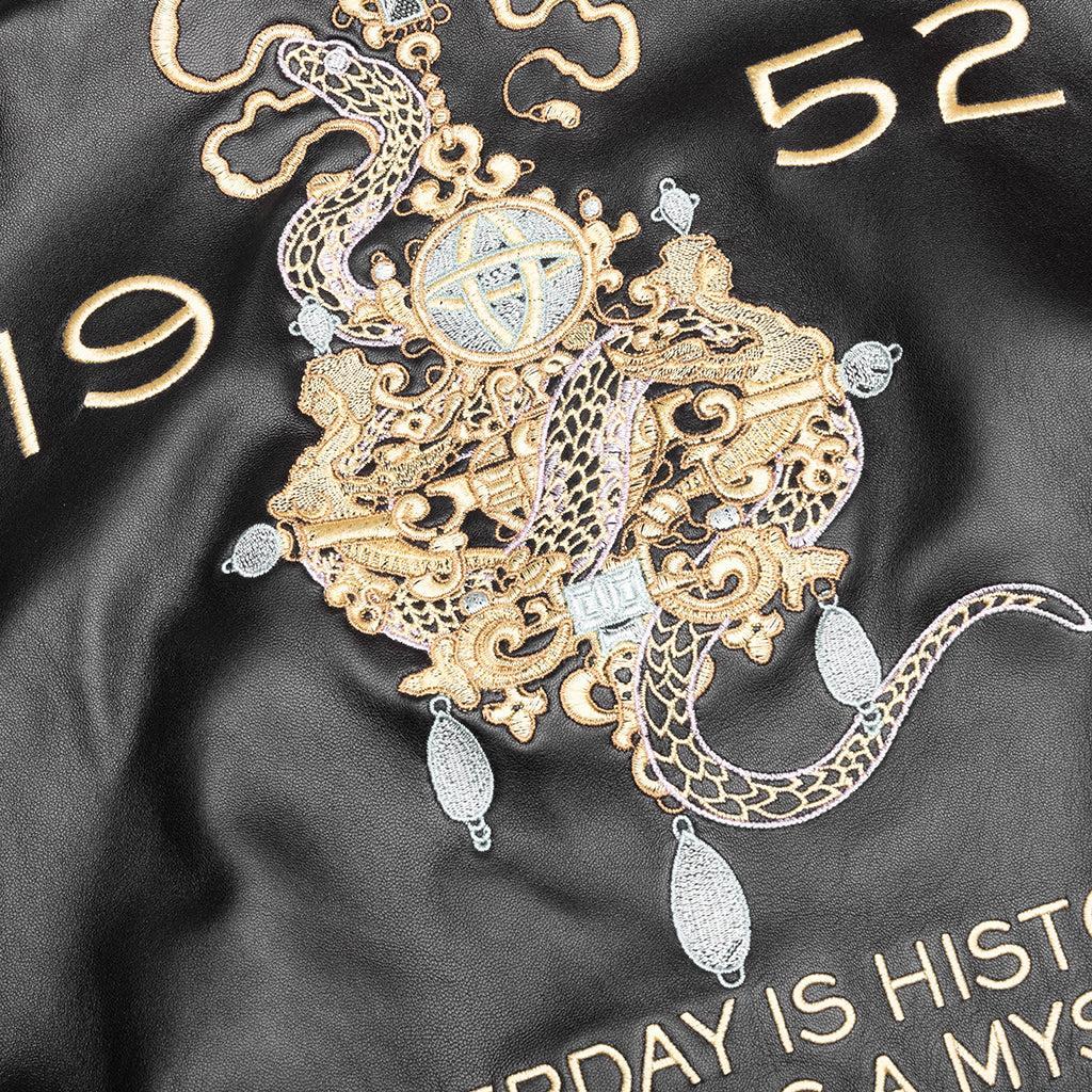 Nappa Leather Varsity Jacket with Chandelier and Snake Embroideries - Black/White Male Product Image