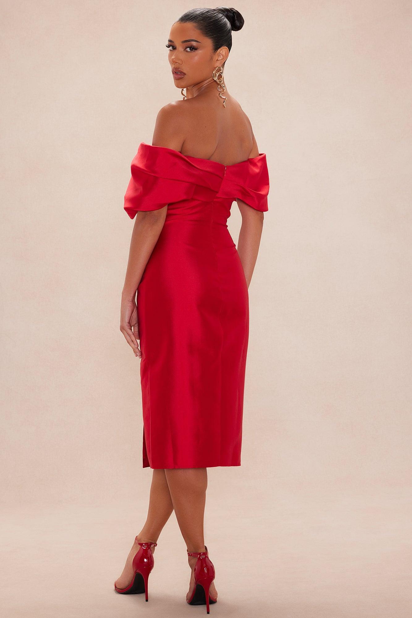 Carmen Taffeta Midi Dress - Red Product Image