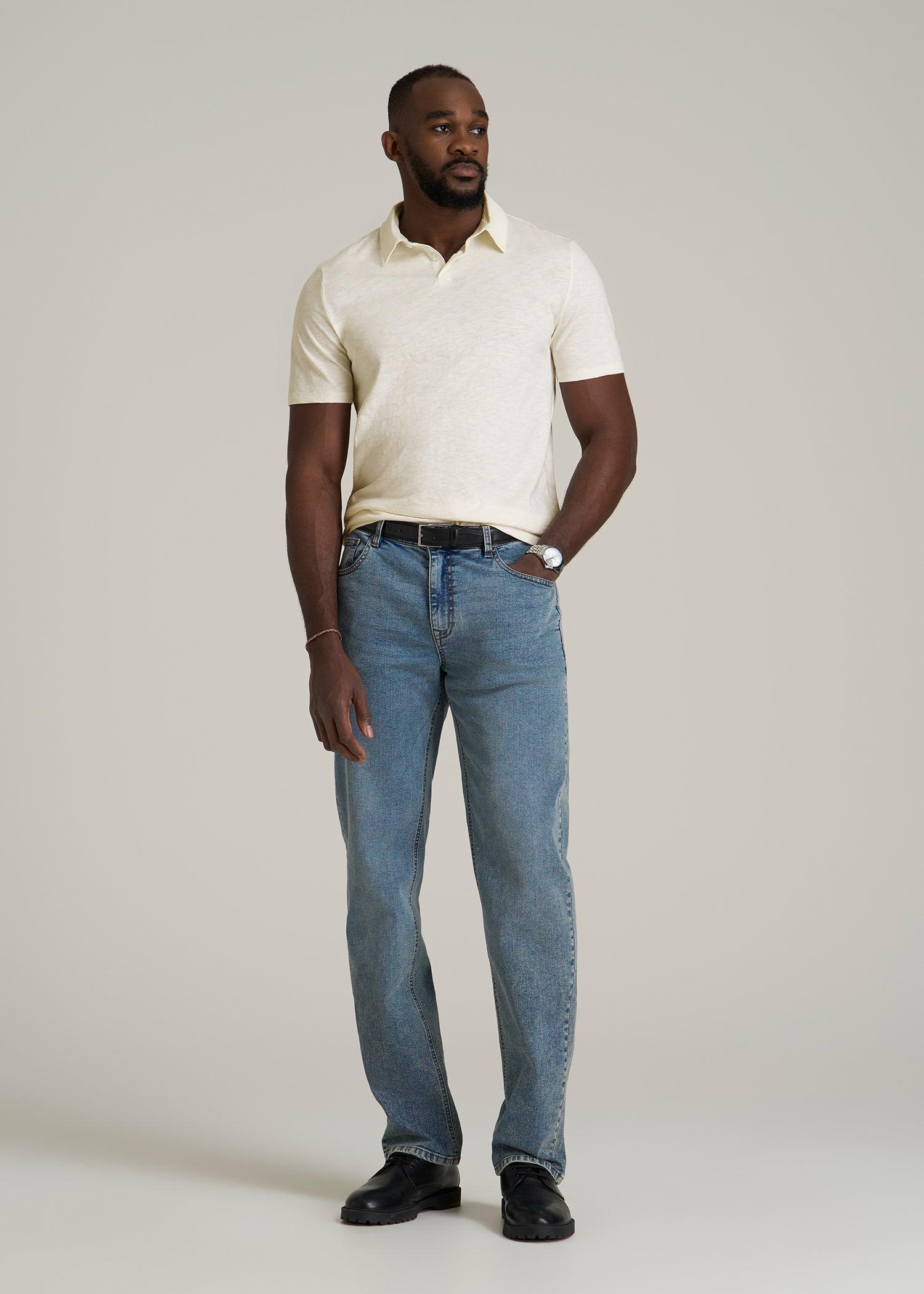 Slub Self Collar Tall Polo Shirt in White Alyssum Male Product Image