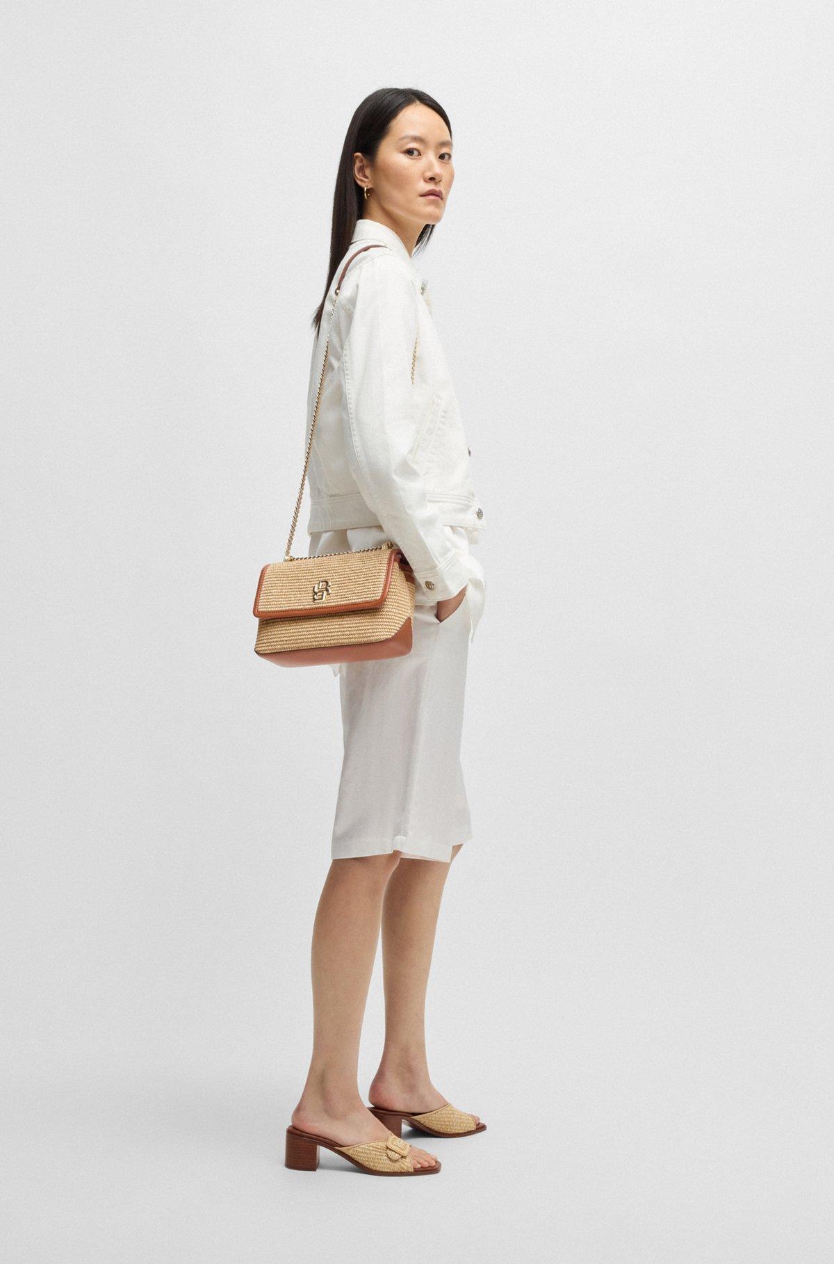 BOSS - Raffia-effect shoulder bag with Double B monogram - White Product Image