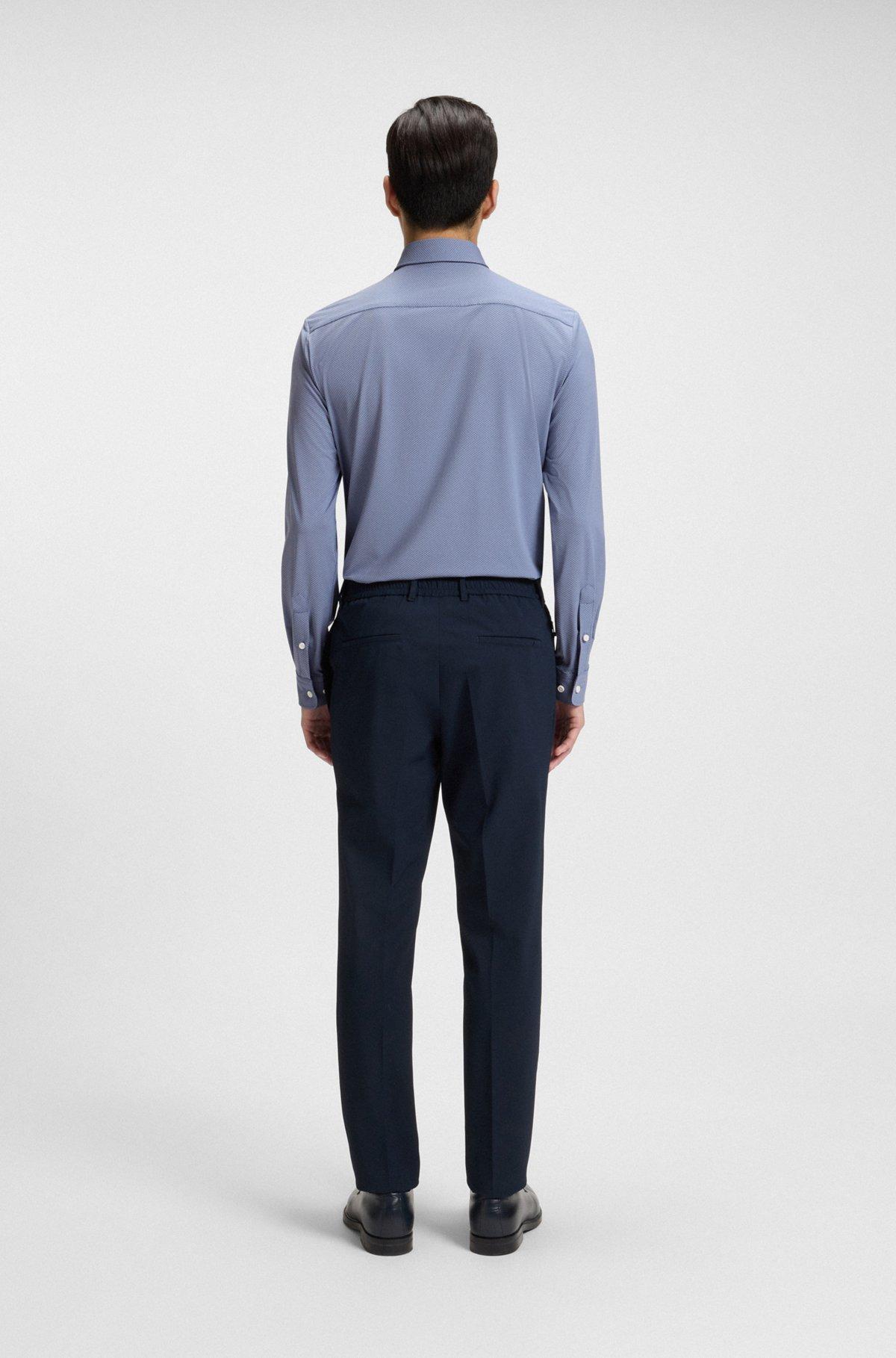 BOSS - Slim-fit shirt in performance-stretch Italian jacquard - Dark Blue Product Image