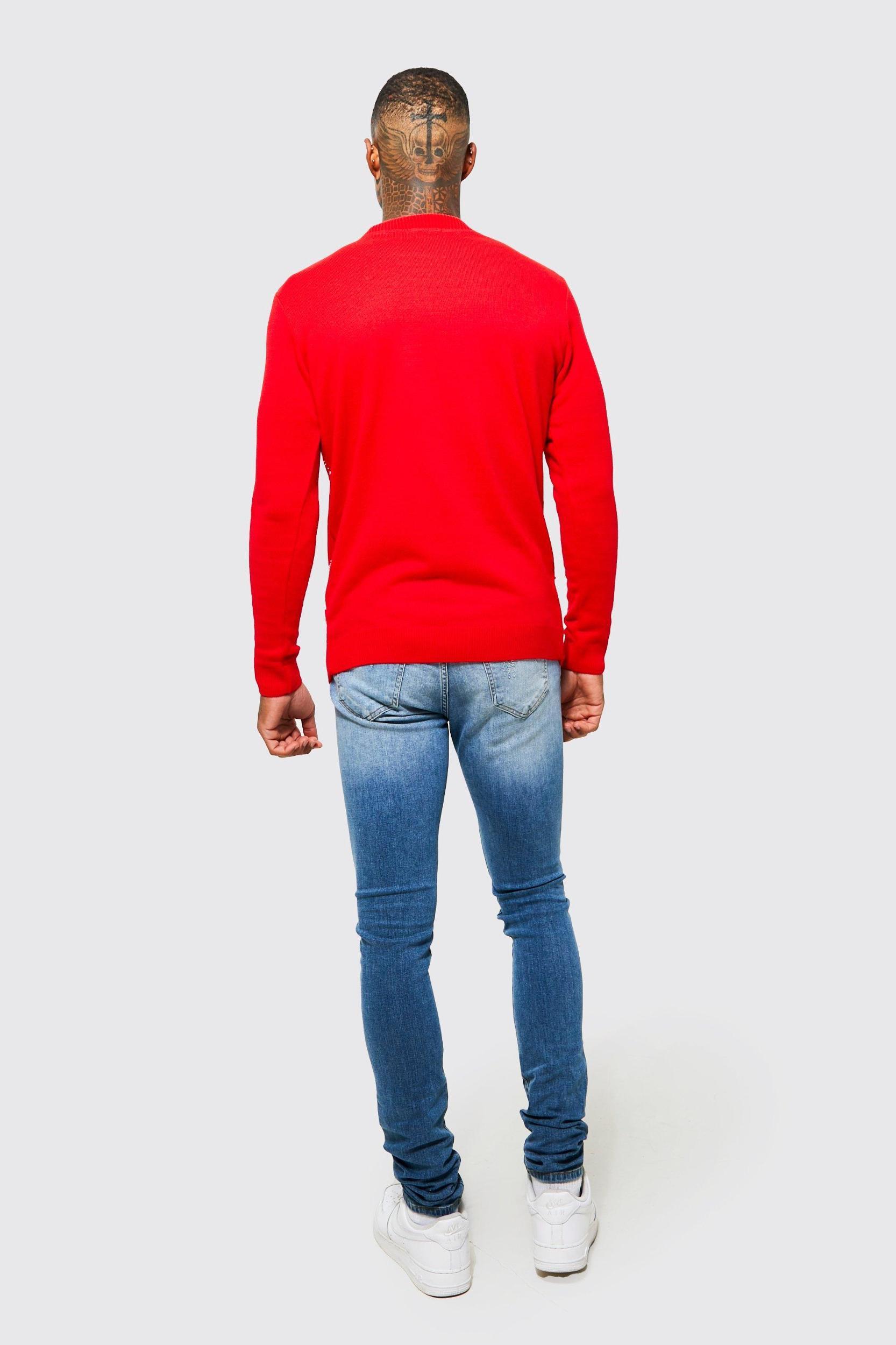 Festive Slogan Christmas Sweater | boohooMAN USA Product Image