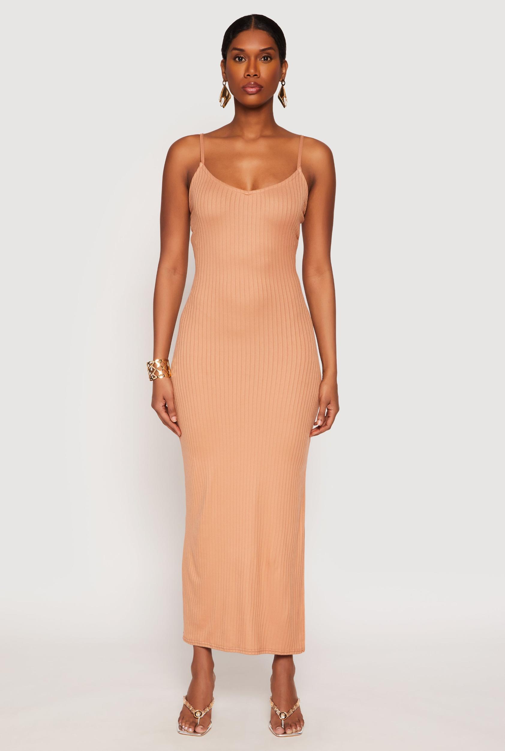 Womens Ribbed Knit Side Slit Maxi Dress Product Image