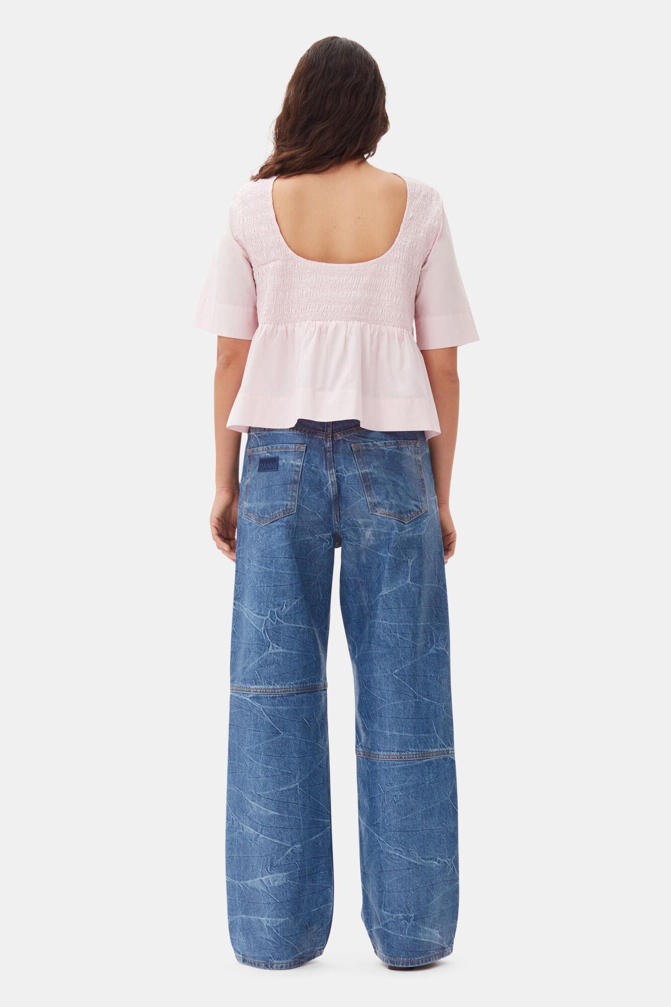 Pink Cotton Poplin Open Back Smock Blouse Product Image