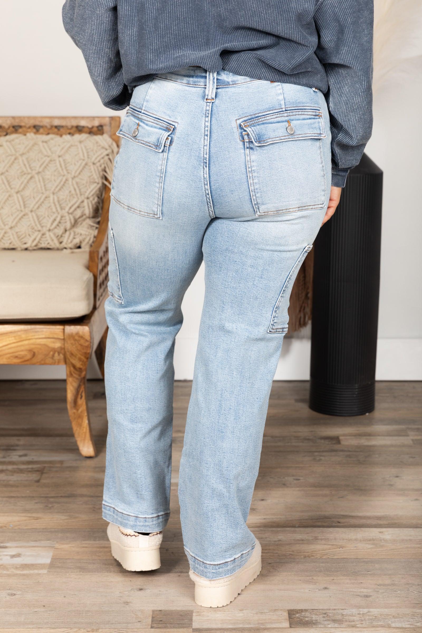 Judy Blue Light Wash Cargo Wide Leg Jeans Product Image
