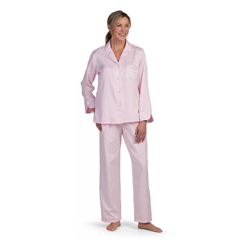 Womens Miss Elaine Essentials Brushed Back Satin Pajama Top & Pajama Bottoms Set Product Image