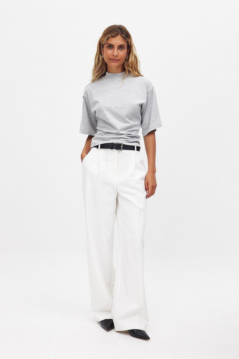 Funnel Neck Shaped Cotton T-shirt Product Image