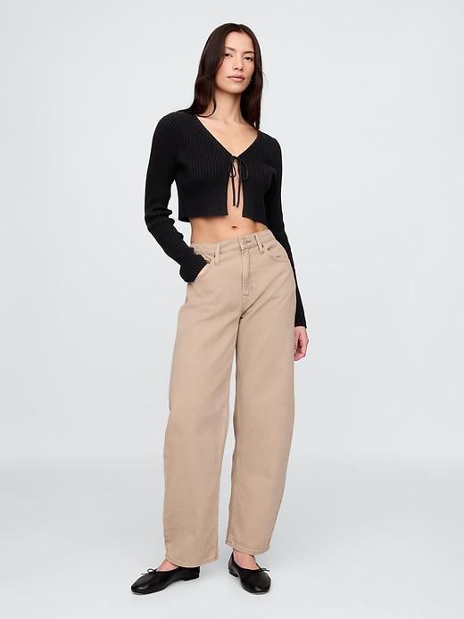 100% Cotton Cropped Tie-Front Cardigan Product Image
