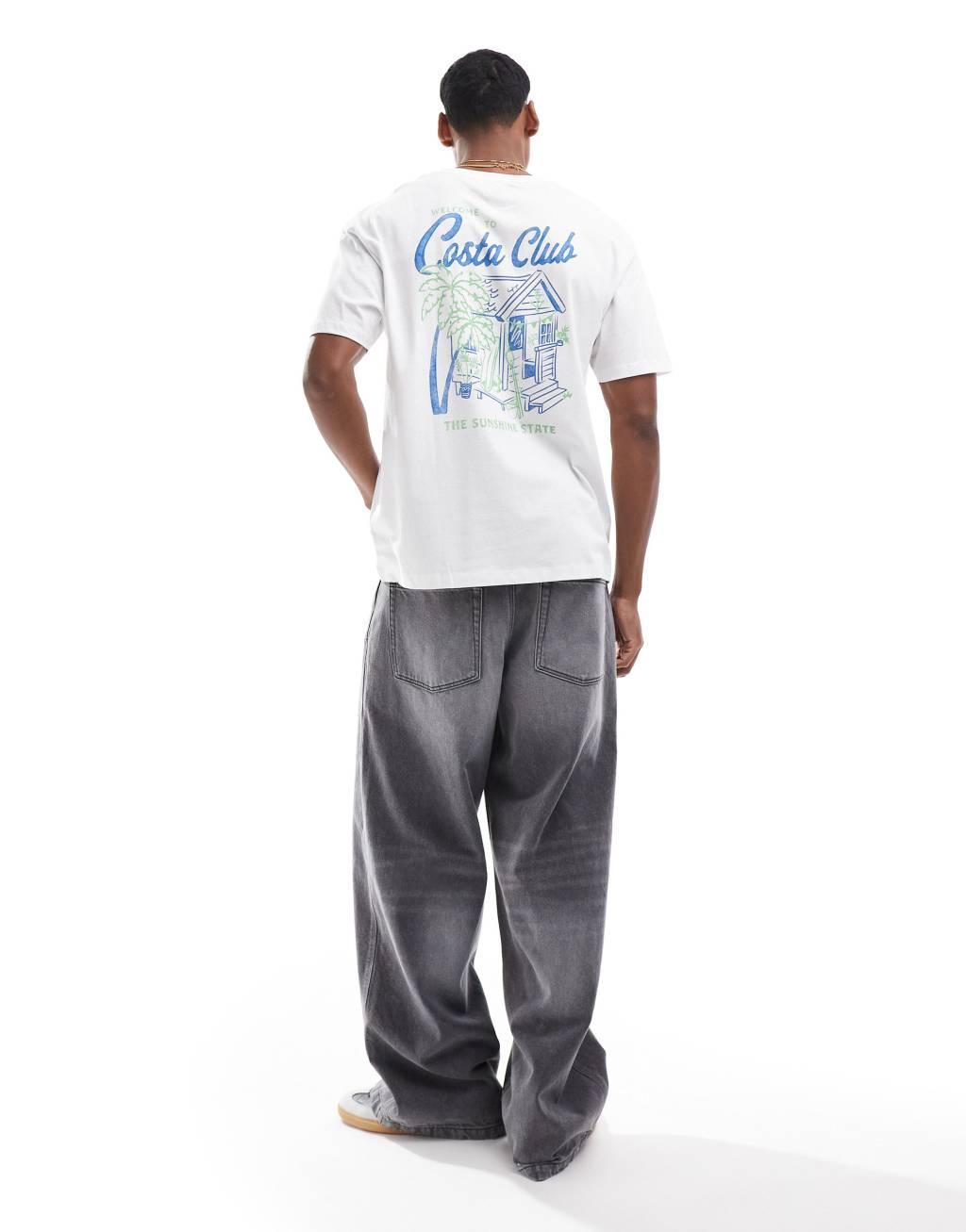 Jack & Jones oversized T-shirt with Costa Club print in white Product Image