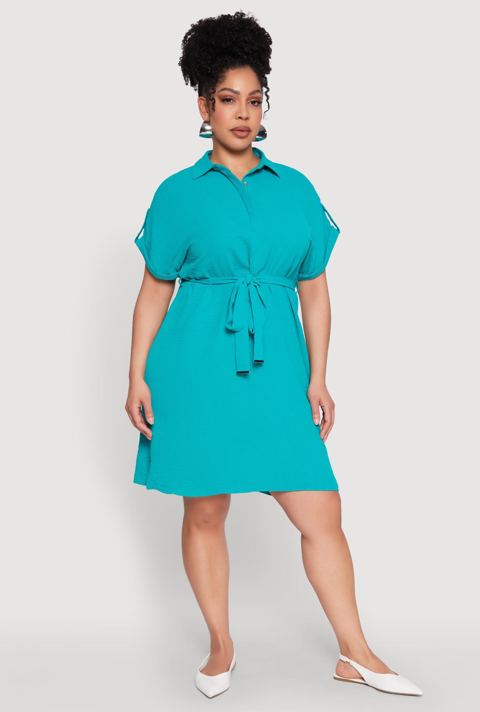 Womens Plus Size Crepe Knit Half Button Shirt Dress Product Image