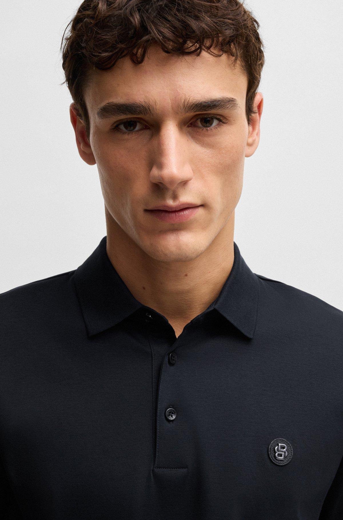 Mercerized-cotton polo shirt with double monogram Product Image