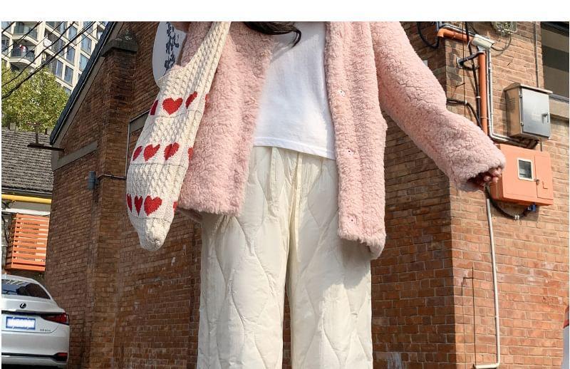 Drawstring Waist Fleece Panel Quilted Wide Leg Pants (Various Designs) Product Image