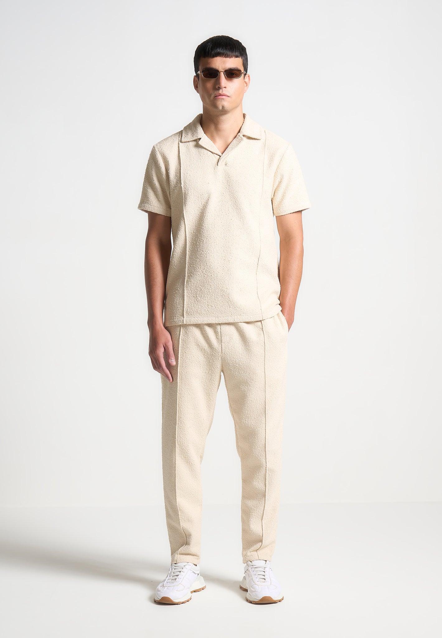 Boucle Pintuck Tapered Trousers - Beige Male Product Image