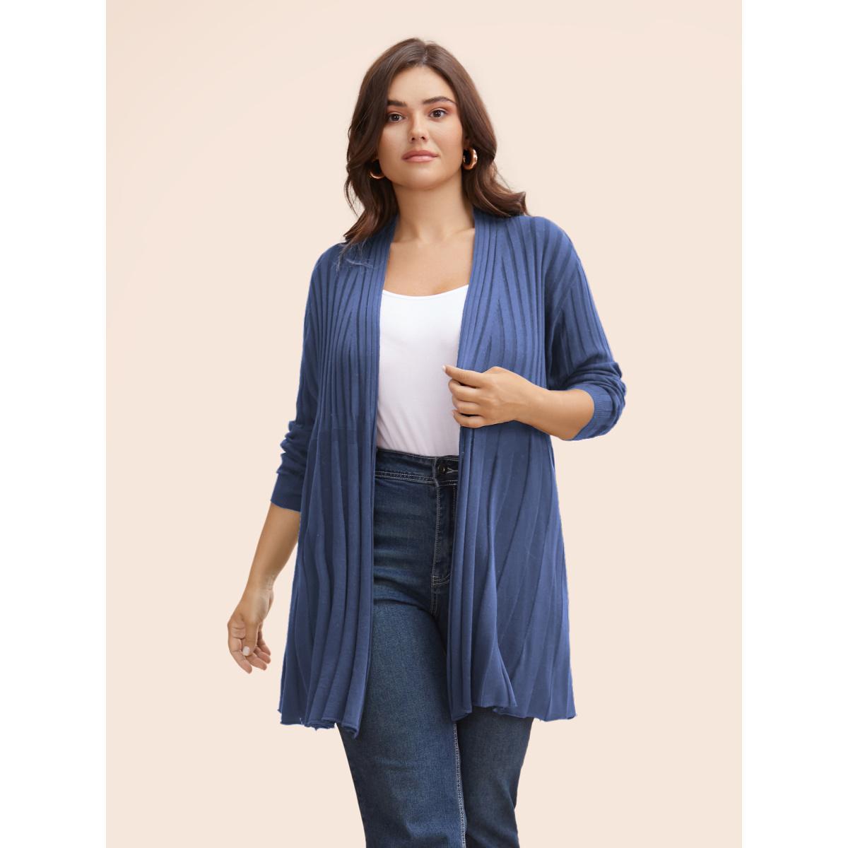 Plus Size Plain Textured Kimono Collar Cardigan Aegean Women Casual Loose Long Sleeve Everyday Cardigans BloomChic 14-16/1X Product Image
