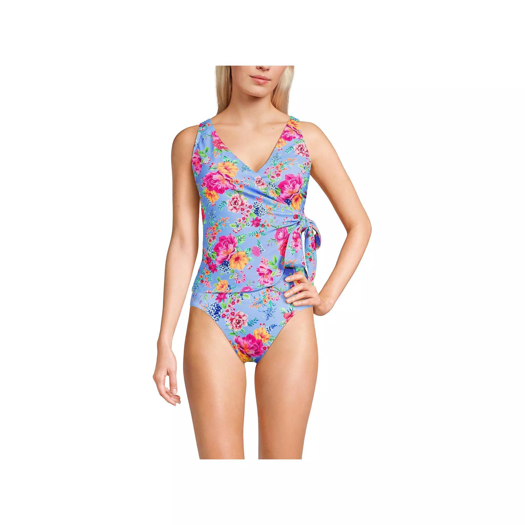 Women's Lands' End D-Cup Side Tie Tankini Swim Top, Size: 10D, Cloud Blue Floral Product Image