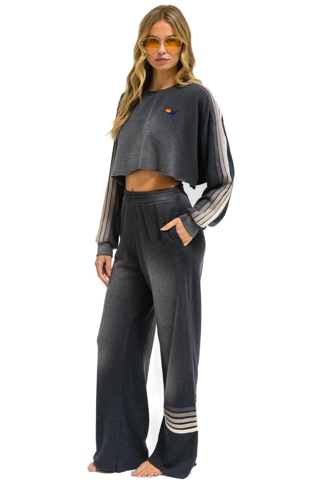 RUGBY STITCH WIDE LEG POCKET SWEATPANTS - FADED SMOKE Female Product Image