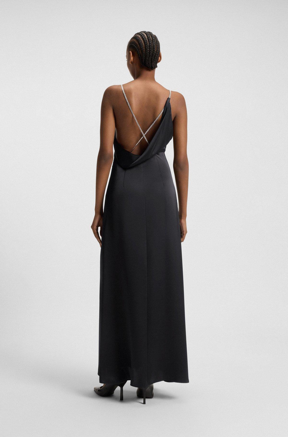 HUGO - Maxi dress with rhinestone straps - Black Product Image