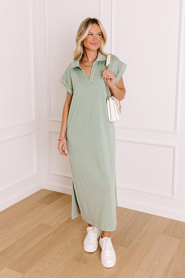 Cue The Casual T-shirt Midi Dress in Sage Product Image