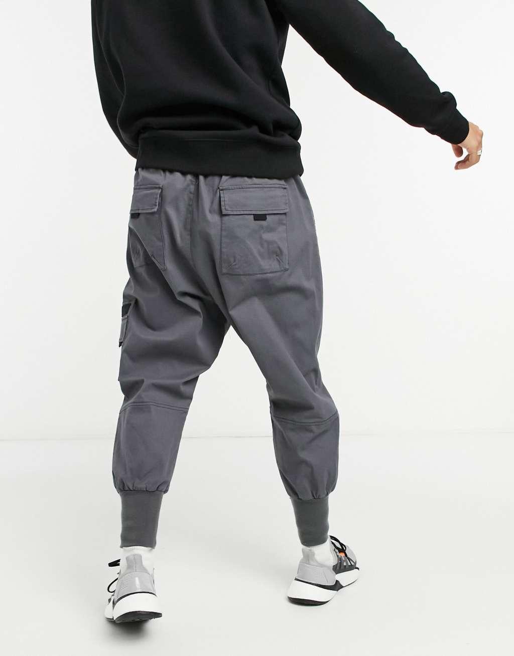 ASOS DESIGN drop crotch trousers with MA1 pocket and jersey cuff-Grey Product Image