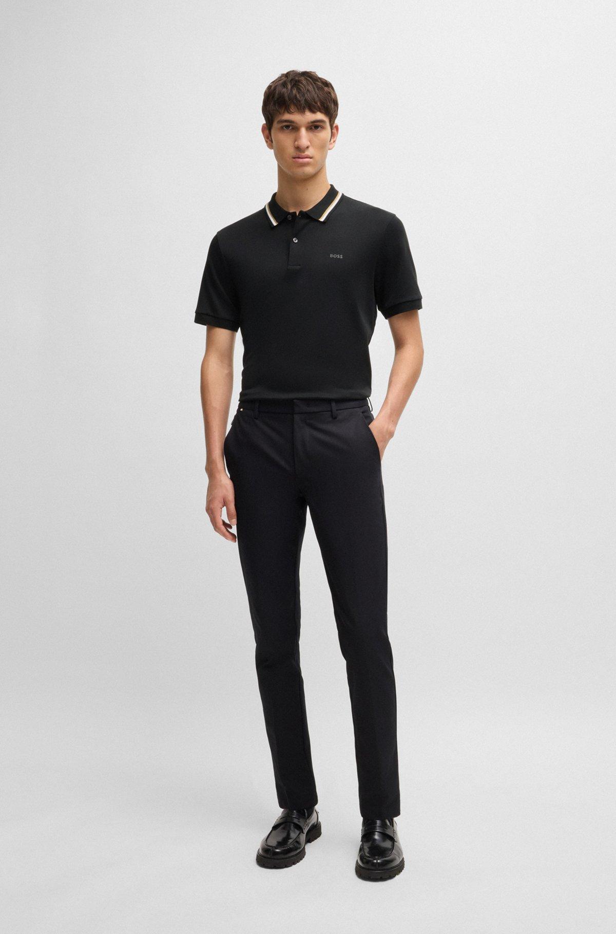 Slim-fit polo shirt in cotton with striped collar Product Image