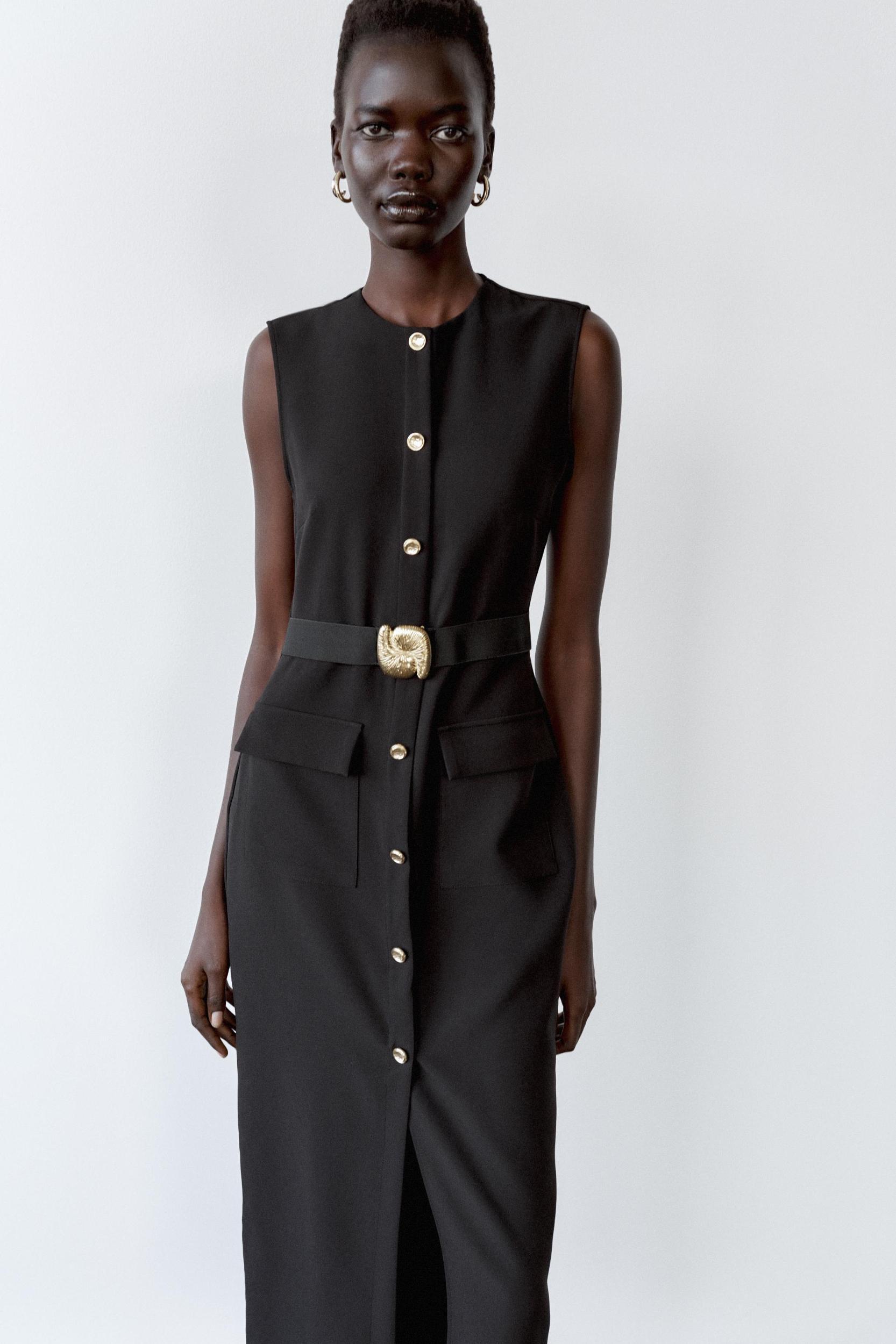BELTED CREPE MIDI DRESS Product Image
