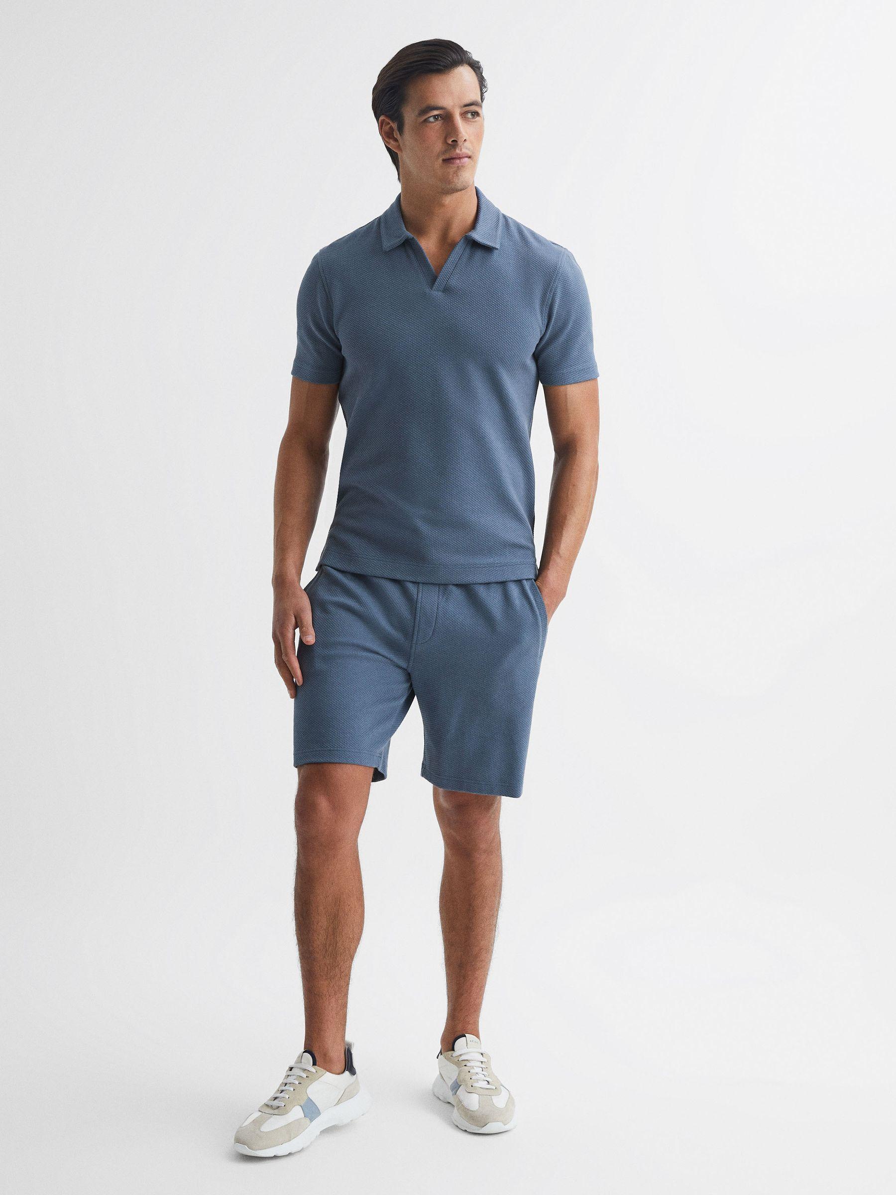 Short Sleeve Open Collar T-Shirt in Airforce Blue Product Image