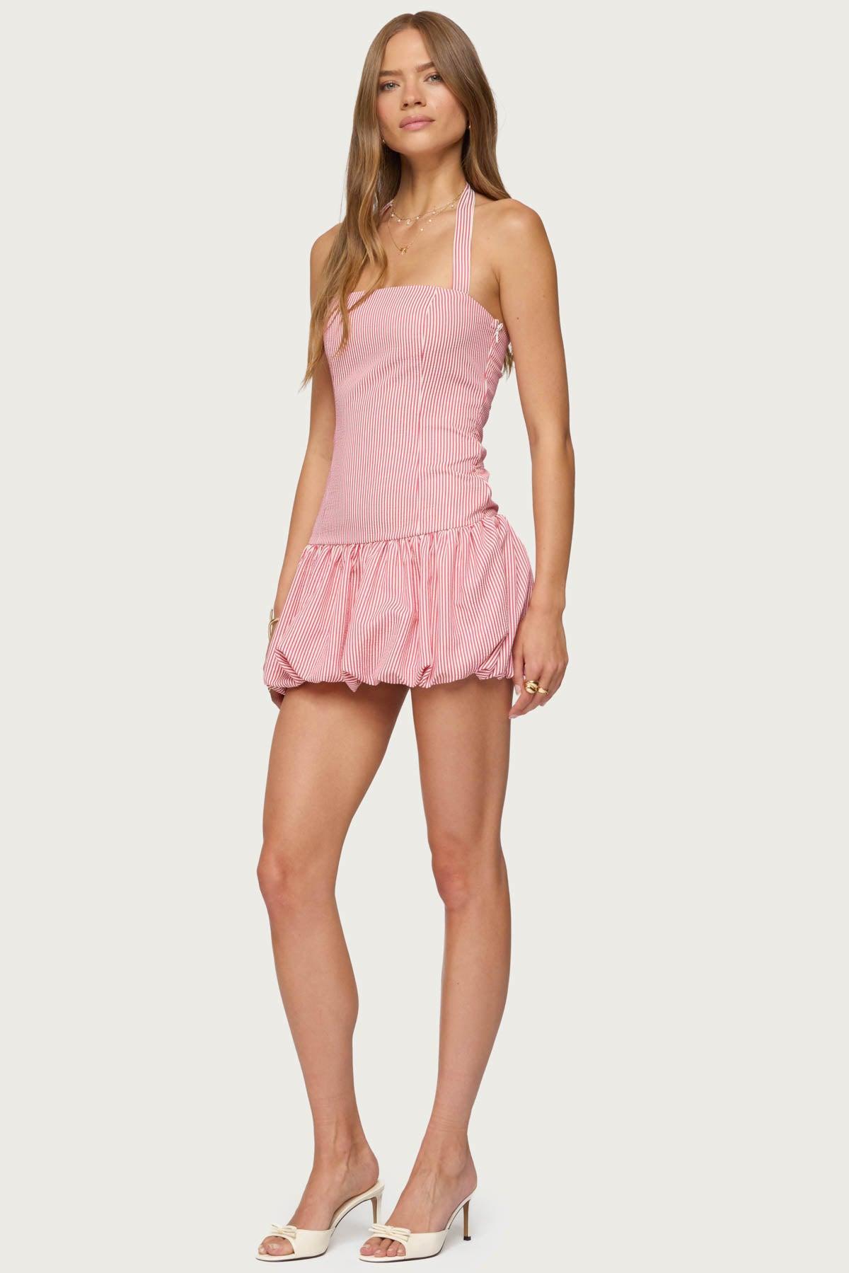 Pinstripe Bubble Skirt Mini Dress Product Image