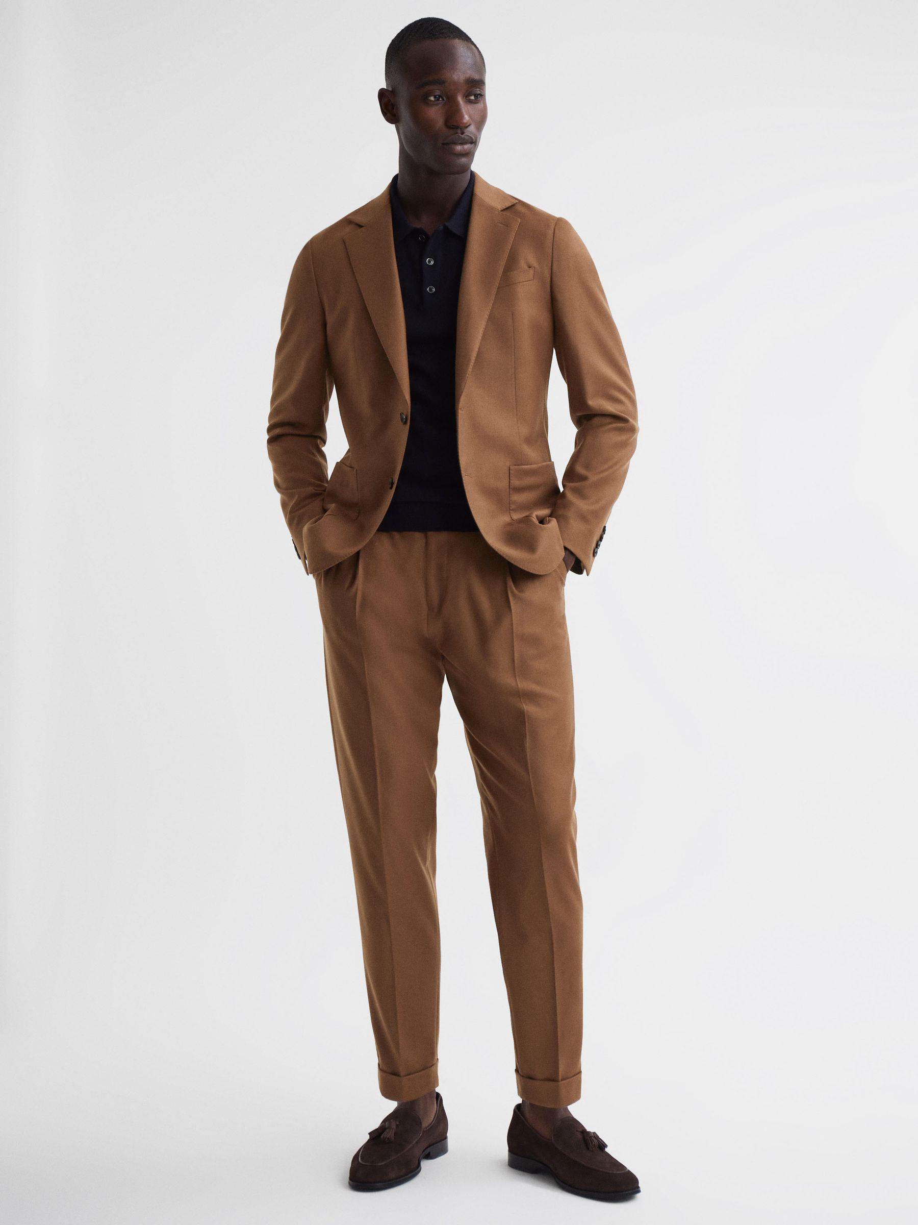 Slim Fit Wool Blend Single Breasted Blazer in Tobacco Product Image